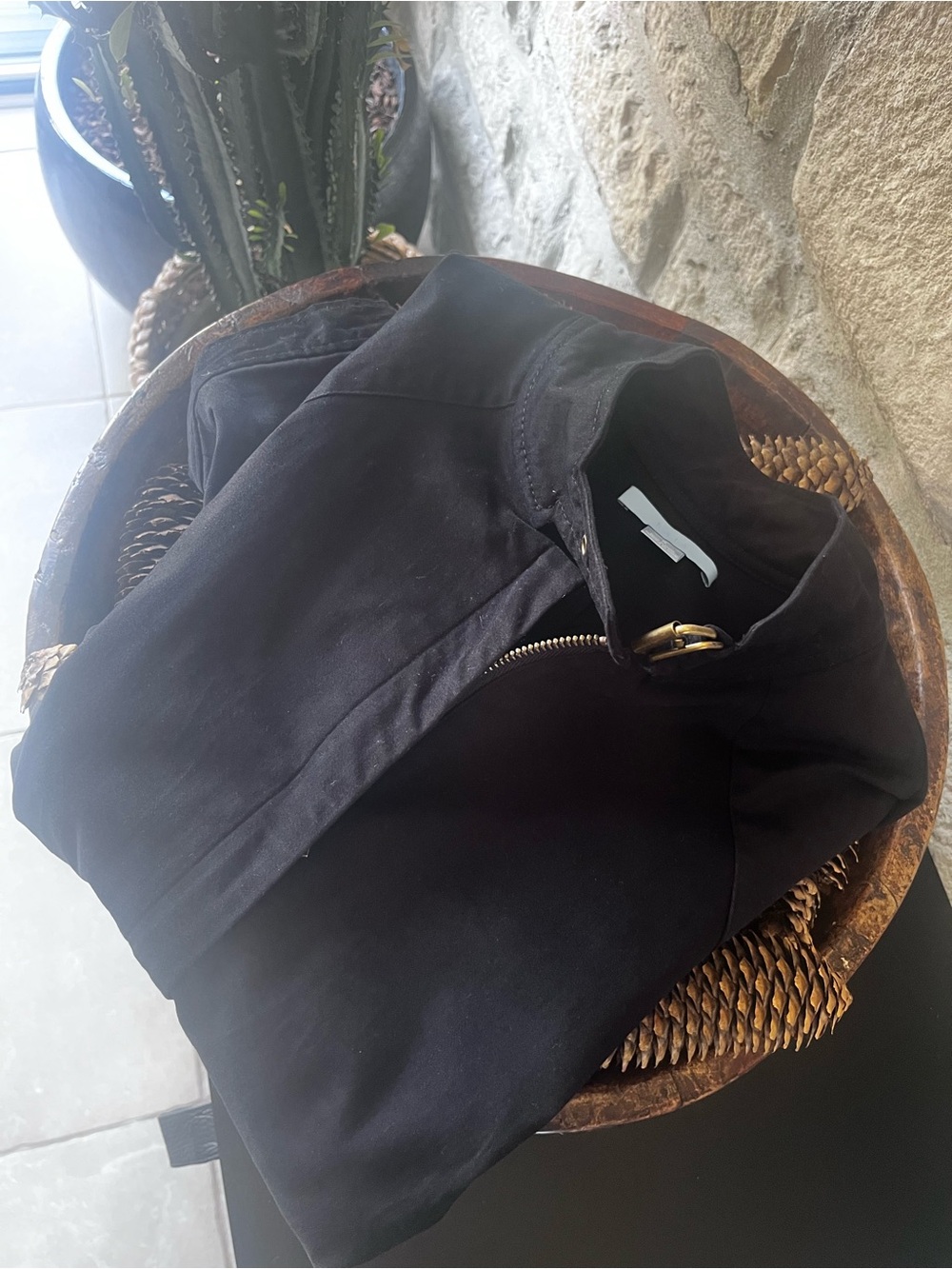 Black Zip-Front Cotton Jacket M Like New